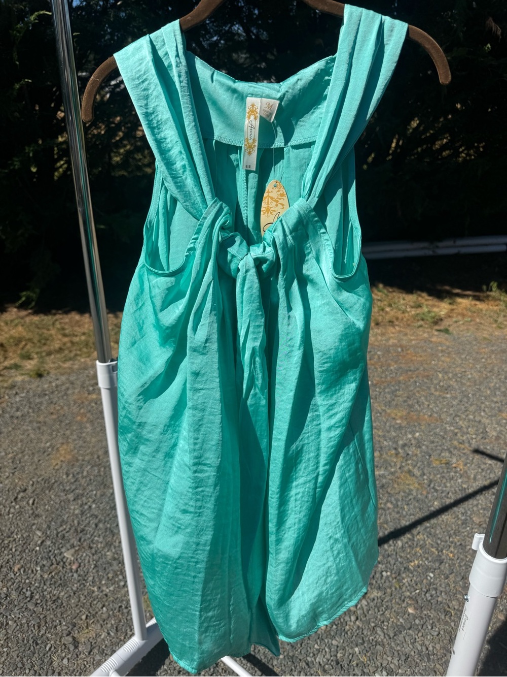 Adiva Teal Sleeveless Tie-Neck Blouse